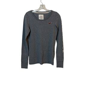 Hollister Long Sleeve Round Neckline 100% Cotton Tee Heather Grey Womens L NWT